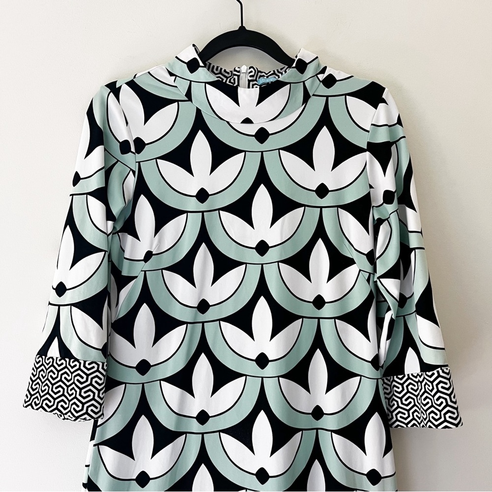 j. mclaughlin | mint floral geometric long sleeve catalina sheath dress small - Picture 3 of 6